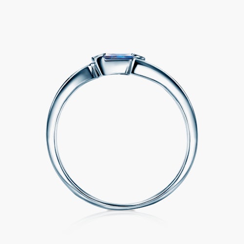 Pierścionek zaręczynowy SAVICKI: białe złoto, niebieski szafir, diamenty